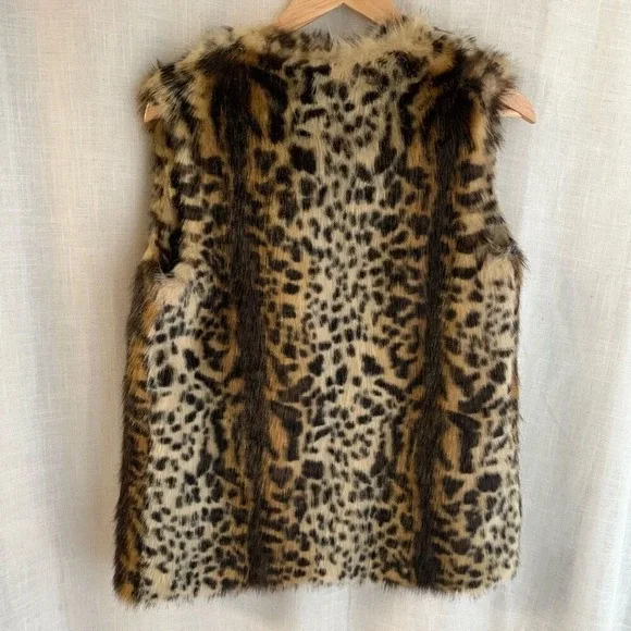 Oversized Faux Fur‎ Soft Animal Print Vest Womens XS Cheetah Adrienne Landau - Picture 4 of 16